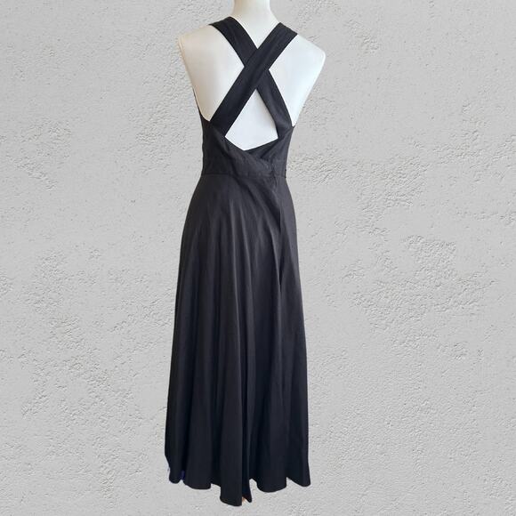 Vintage Early 90s Ellen Tracy Black Linen Dress – Crisscross Back – Sz 2 – Rare - Picture 1 of 6